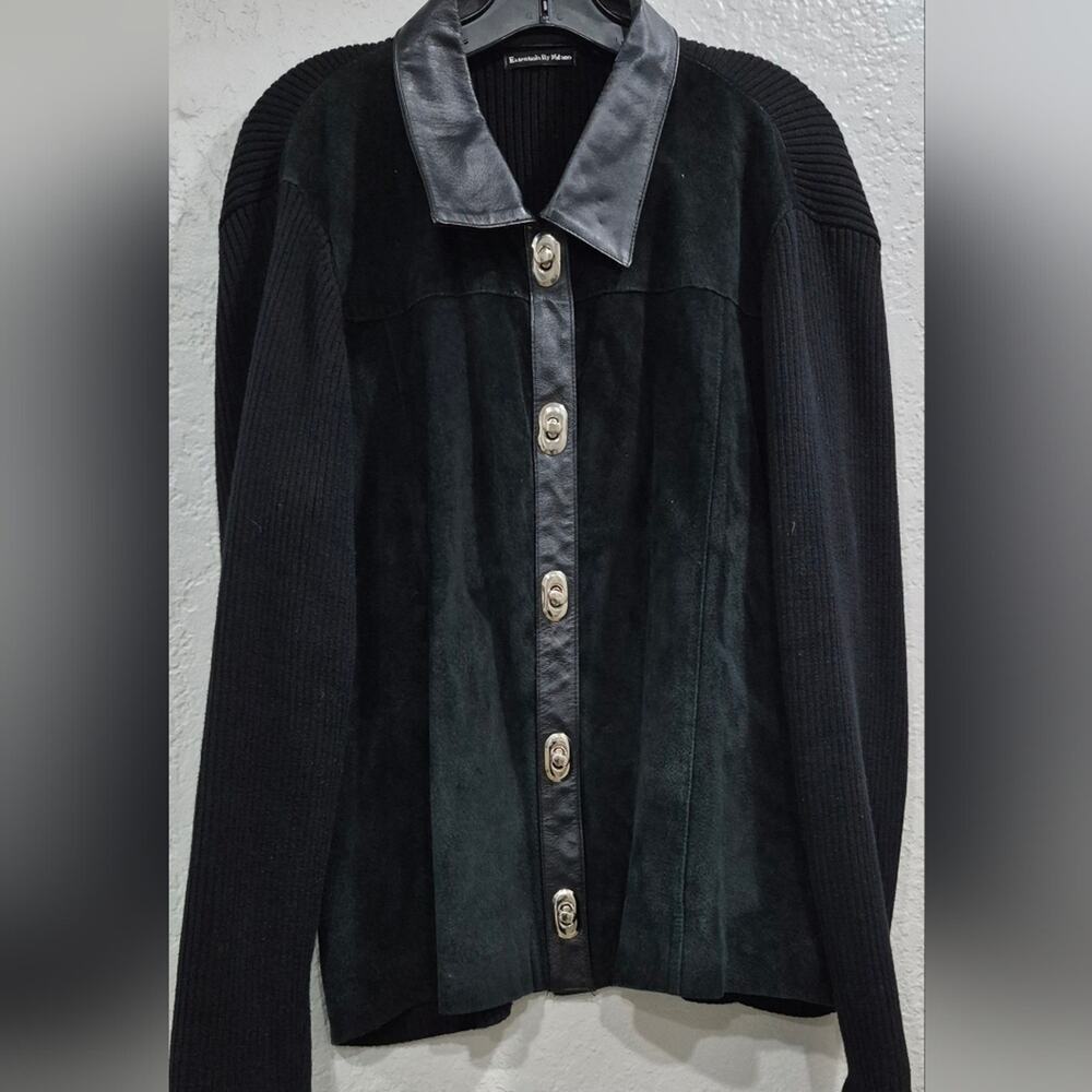 Essentials By Milano Cachet Black Suede and Knit Blazer Size XL